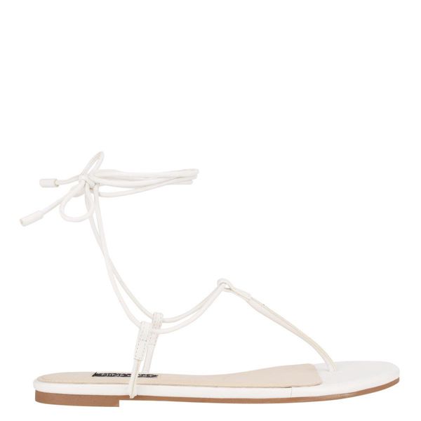 Nine West Tella Ankle Wrap White Flat Sandals | South Africa 80U42-8I20